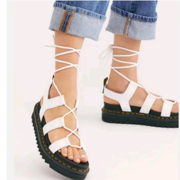 Dr Martens Nartilla White Lace Up Gladiator Platform Sandals - Picture 1 of 9